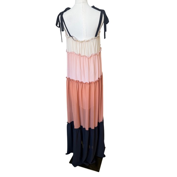 Fanco Boho Tiered Colorblock Maxi Dress Size S Cottagecore Resort Romantic Flowy - Picture 7 of 11
